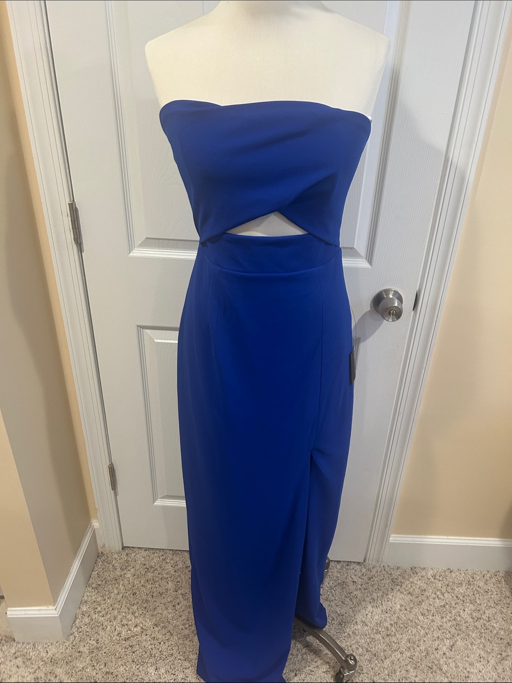 Lulu's Strapless Cobalt Blue Cutout Gown
